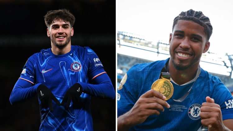 Marc Guiu celebrates after Chelsea FC v Shamrock Rovers FC - UEFA Conference League 2024/25 League Phase MD6. Andrey Santos poses with his winner's...