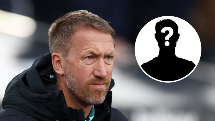 Graham Potter the West Ham manager prior to a Premier League match. Inset, mystery football player.