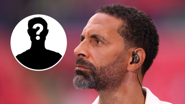Rio Ferdinand working as a pundit for the 2024 Champions League final between Real Madrid and Borussia Dortmund. Inset, mystery football player.