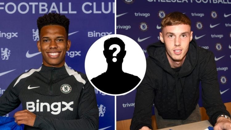 Picture one Estevao Willian poses after signing for Chelsea. Picture two Cole Palmer poses after signing for Chelsea. Inset, mystery football player.z