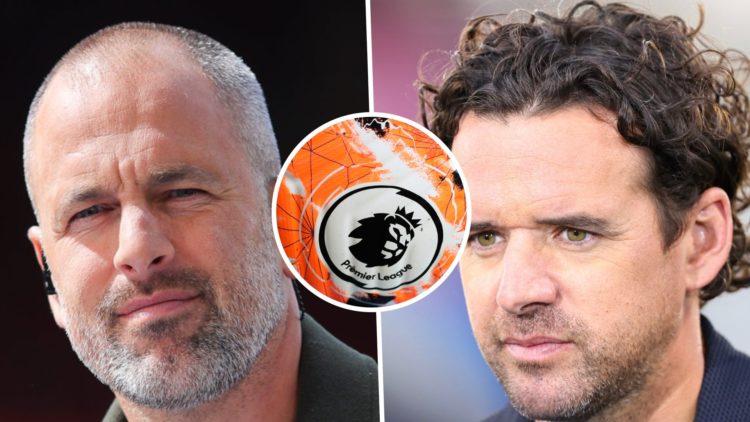 Picture one Joe Cole as a pundit looks on during a Premier League match. Picture two Owen Hargreaves as a pundit for the 2023 UEFA Champions League...