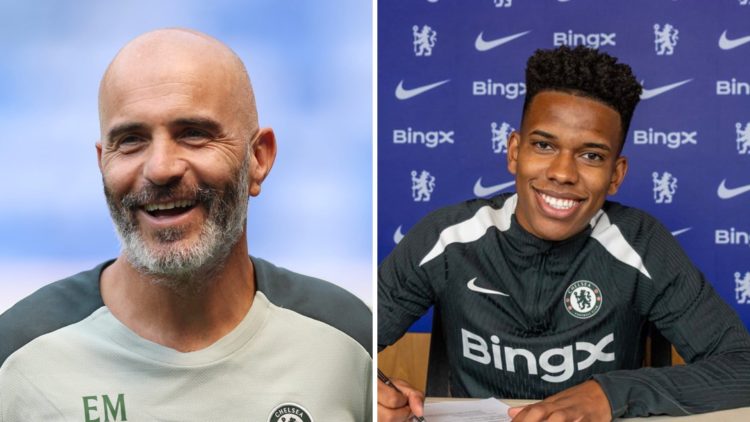 Picture one Chelsea manager Enzo Maresca during a training session at the Club World Cup. Picture two Estevao Willian poses after signing for Chelsea.