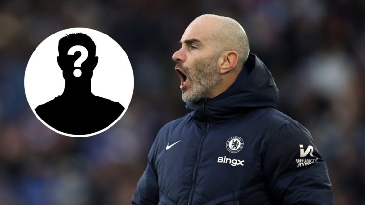 Enzo Maresca the Chelsea manager during a Premier League match. Inset, mystery football player