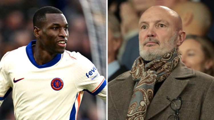 Picture one Nicolas Jackson celebrates after scoring for Chelsea in the Premier League. Picture two Frank Leboeuf at the Champions League match bet...