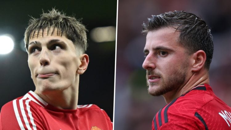 Picture one Alejandro Garnacho applauds the fans after playing for Manchester United in the Europa League. Picture two Mason Mount playing for Manc...