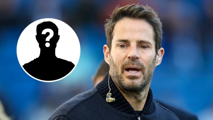 Jamie Redknapp working as a pundit for the Premier League match between Brighton and Manchester City. Inset, mystery football player.