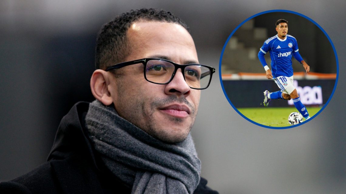Strasbourg head coach Liam Rosenior looking on, inset Kendry Paez dribbling with the ball