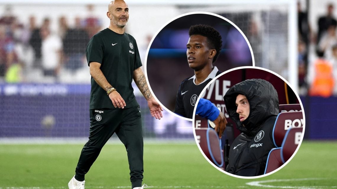 Enzo Maresca smiles after Chelsea vs West Ham. Inset 1: Estevao Willian looks on during West Ham United v Chelsea - Premier League. Inset 2: Cole P...