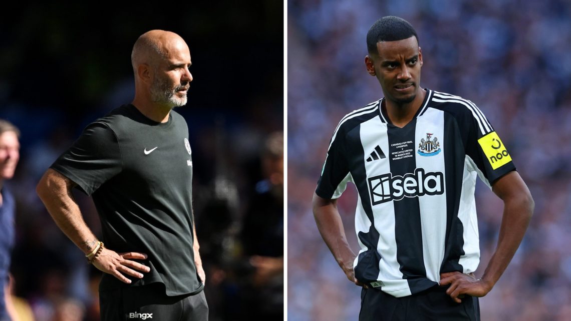 Chelsea head coach Enzo Maresca looks on during the Premier League match against Crystal Palace. Alexander Isak of Newcastle United looks on during...