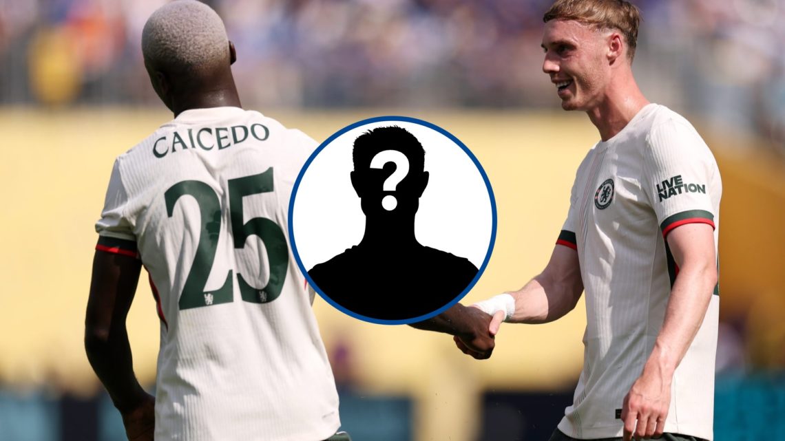 Chelsea's Cole Palmer and Moises Caicedo during Club World Cup game, inset mystery player