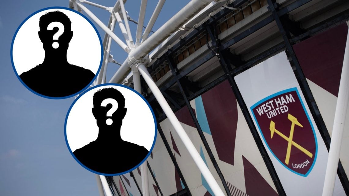 Outside view of London Stadium, inset mystery player x2