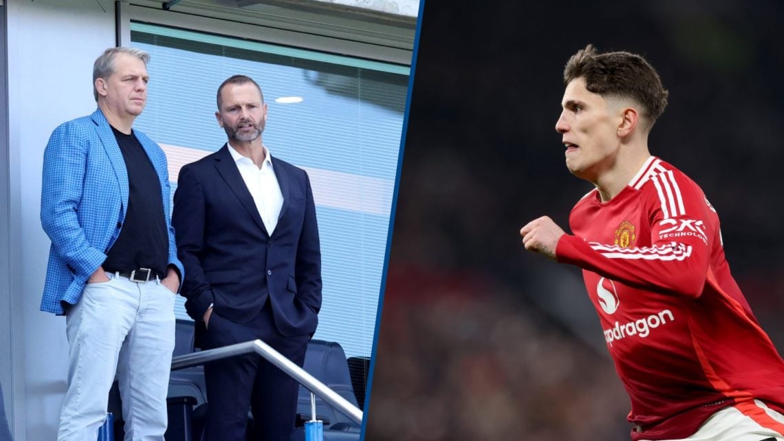 Split image - Todd Boehly and Paul Winstanley ahead of Chelsea v Crystal Palace and Alejandro Garnacho during Manchester United FC and Southampton