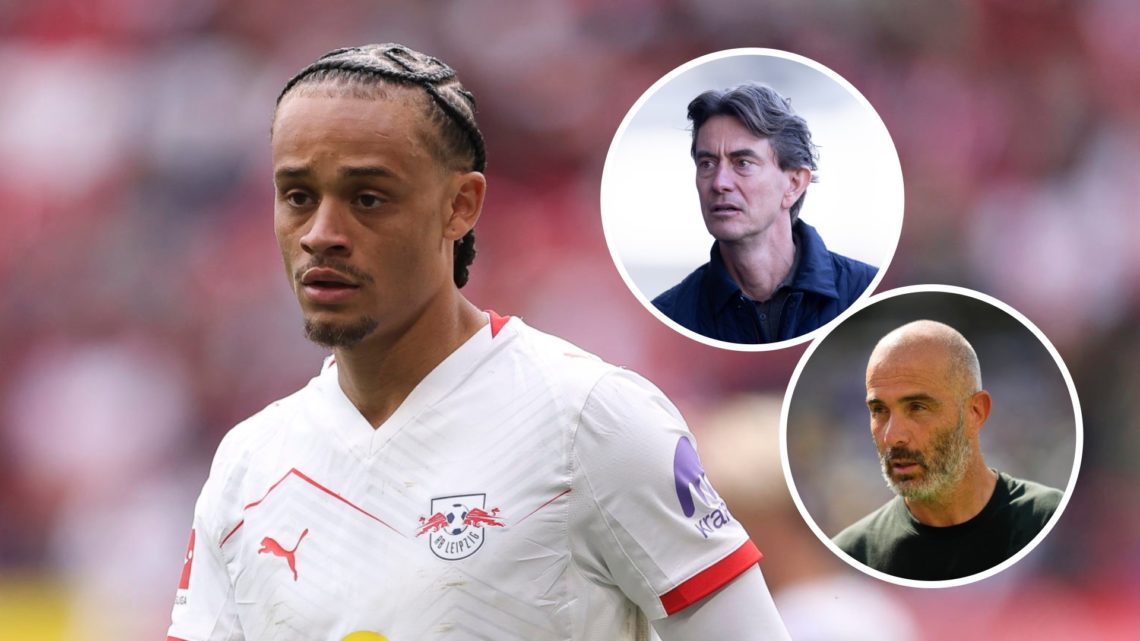 Xavi Simons playing for RB Leipzig against Stuttgart in the Bundesliga. Inset, Thomas Frank as the Brentford manager against Chelsea in the Premier...