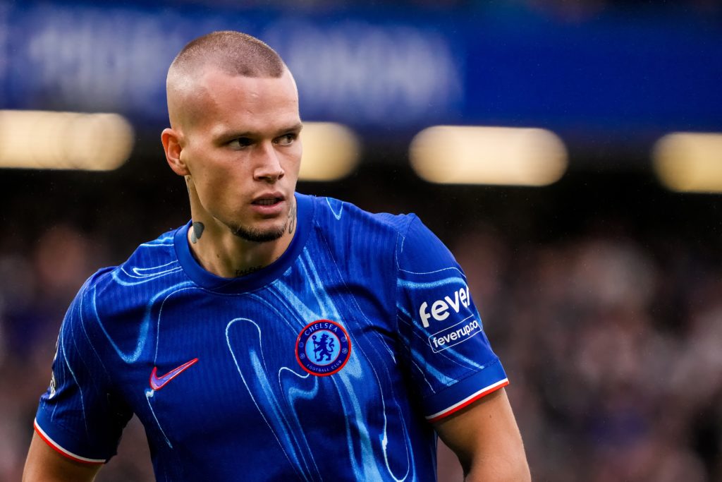 Mykhaylo Mudryk plays for Chelsea at Stamford Bridge against Nottingham Forest in 2024-25