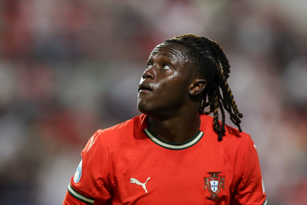 Geovany Quenda playing for Portugal Under-21s against Slovakia.