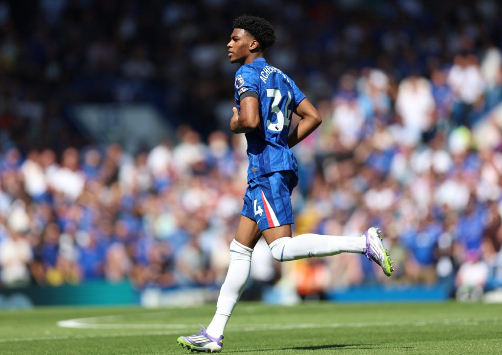 Josh Acheampong playing for Chelsea against Crystal Palace in the Premier League.