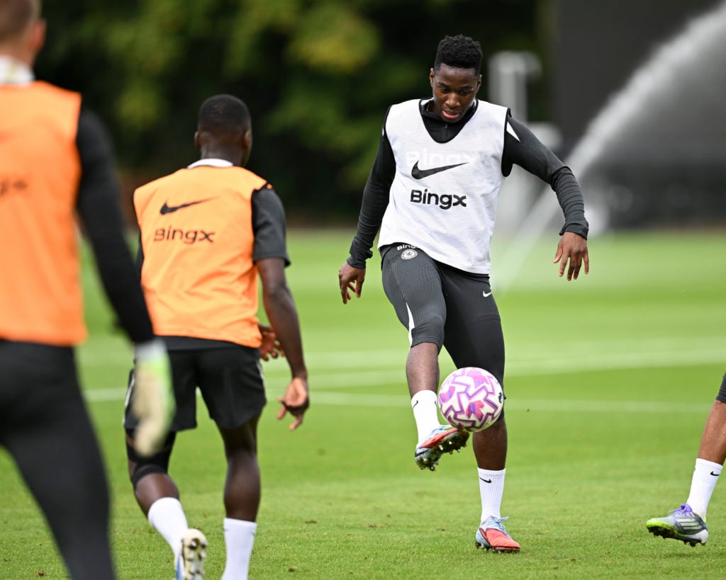 Dario Essugo of Chelsea during a training session
