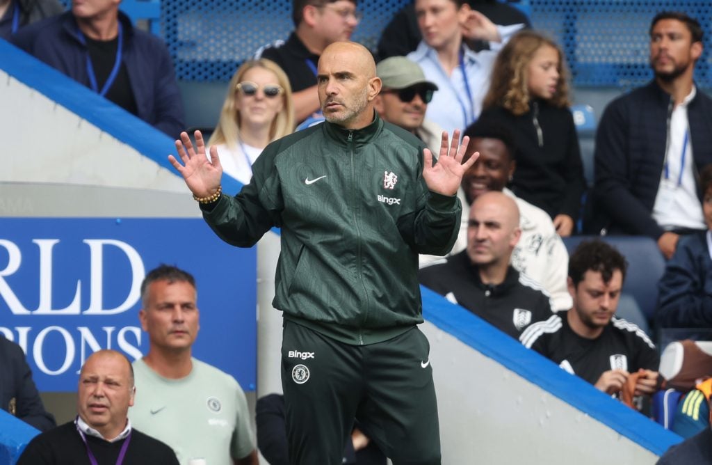 Enzo Maresca reacts during Chelsea v Fulham - Premier League