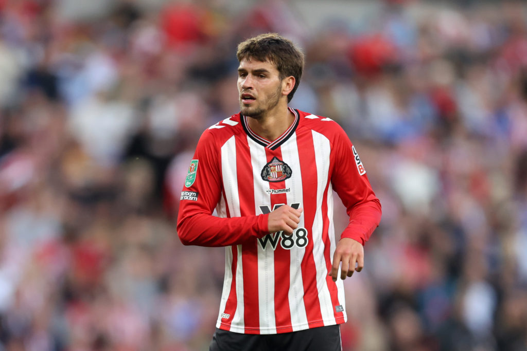 Marc Guiu playing for Sunderland against Huddersfield Town in the Carabao Cup.