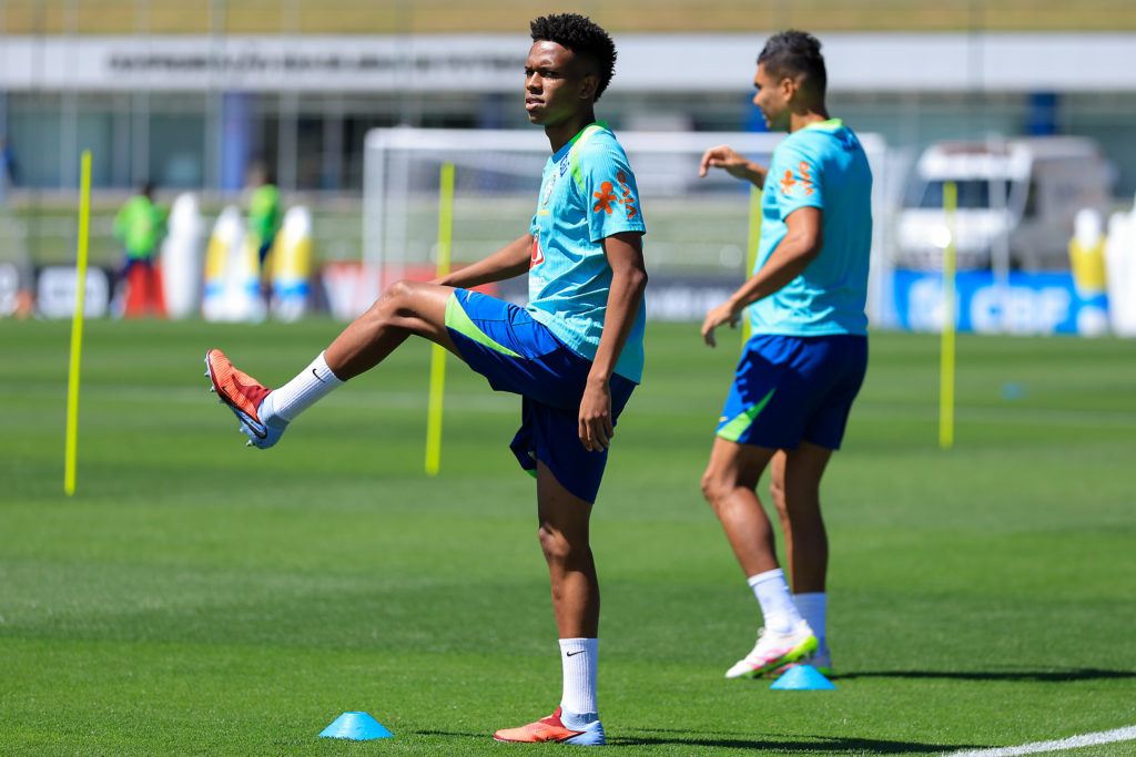 Estevao Willian in training with the Brazilian national side.