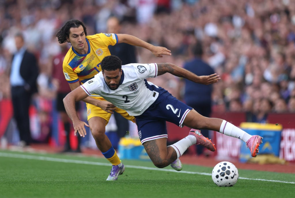England defender Reece James challenged by Andorra's Joan Cervos during a World Cup qualifier.