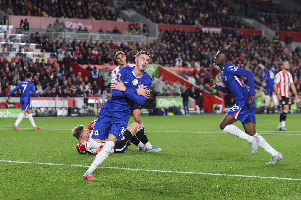 Cole Palmer celebrates scoring during Brentford v Chelsea - Premier League