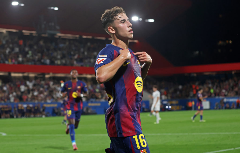 Barcelona attacker Fermin Lopez celebrating goal