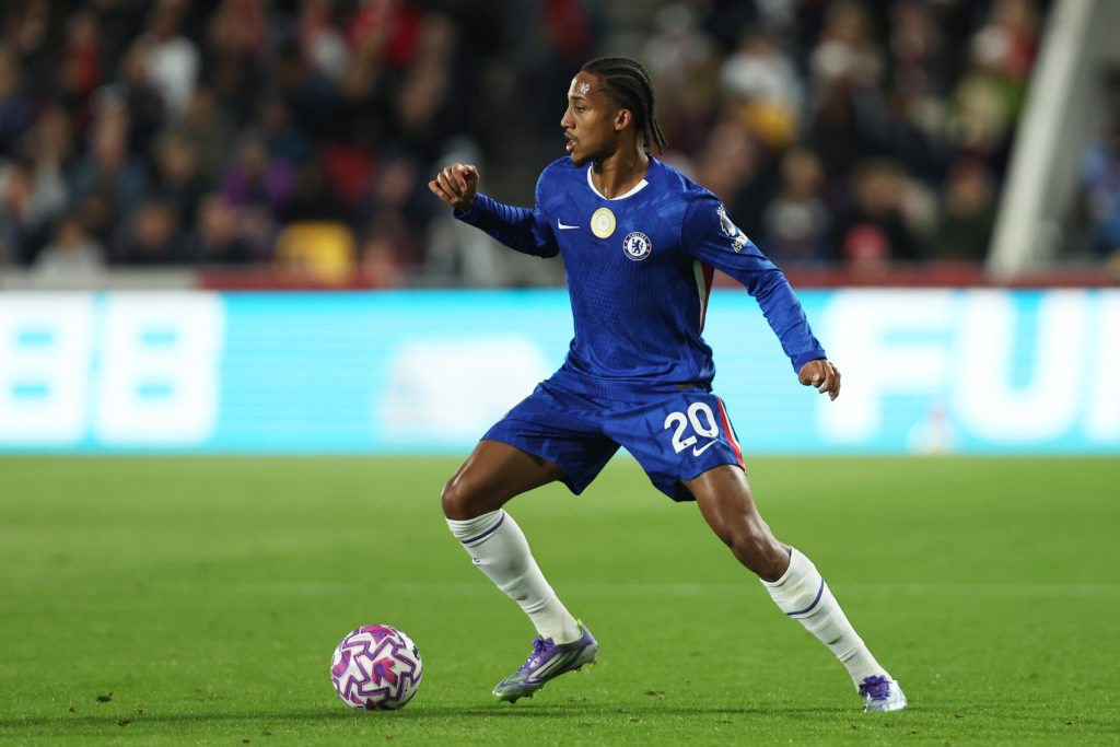 Joao Pedro playing for Chelsea against Brentford in the Premier League.