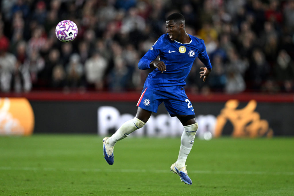 Chelsea midfielder Moises Caicedo controls the ball during the Premier League match against Brentford.
