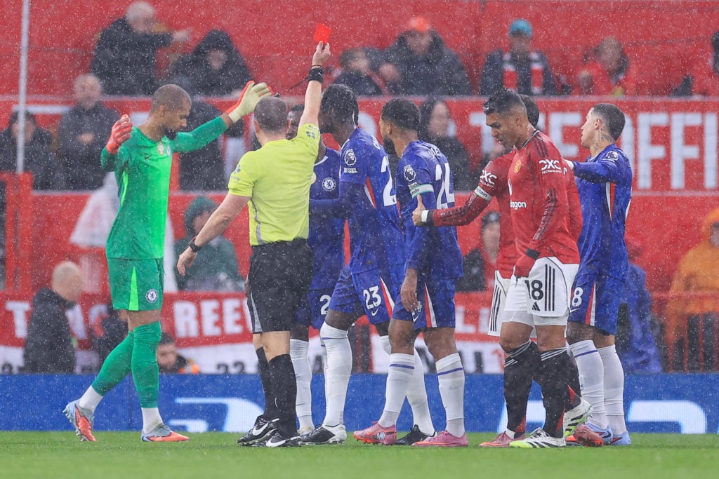 Chelsea goalkeeper Robert Sanchez being sent off