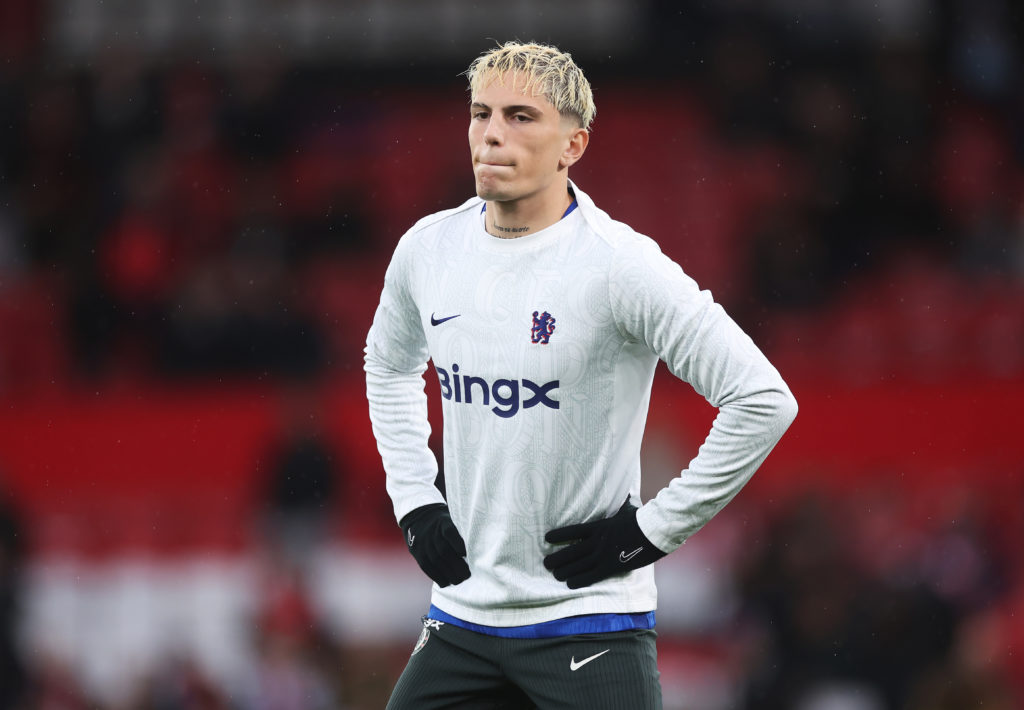 Alejandro Garnacho warms up before Manchester United v Chelsea - Premier League