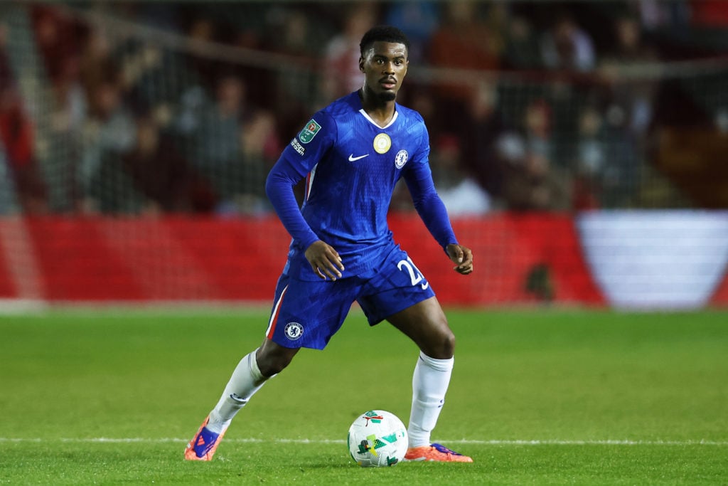 Chelsea defender Jorrel Hato in action against Lincoln City