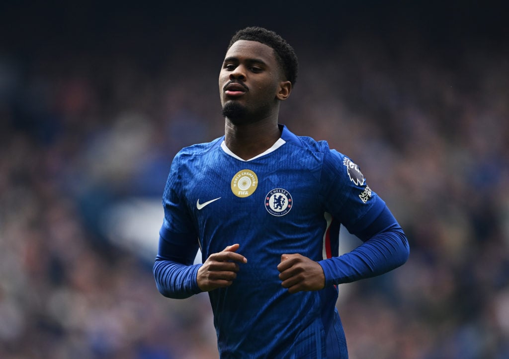 Jorrel Hato playing for Chelsea against Brighton in the Premier League.