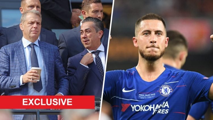 Todd Boehly and Behdad Eghbali watch on during West Ham United FC v Chelsea FC - Premier League. Eden Hazard celebrates after Chelsea vs Arsenal in...