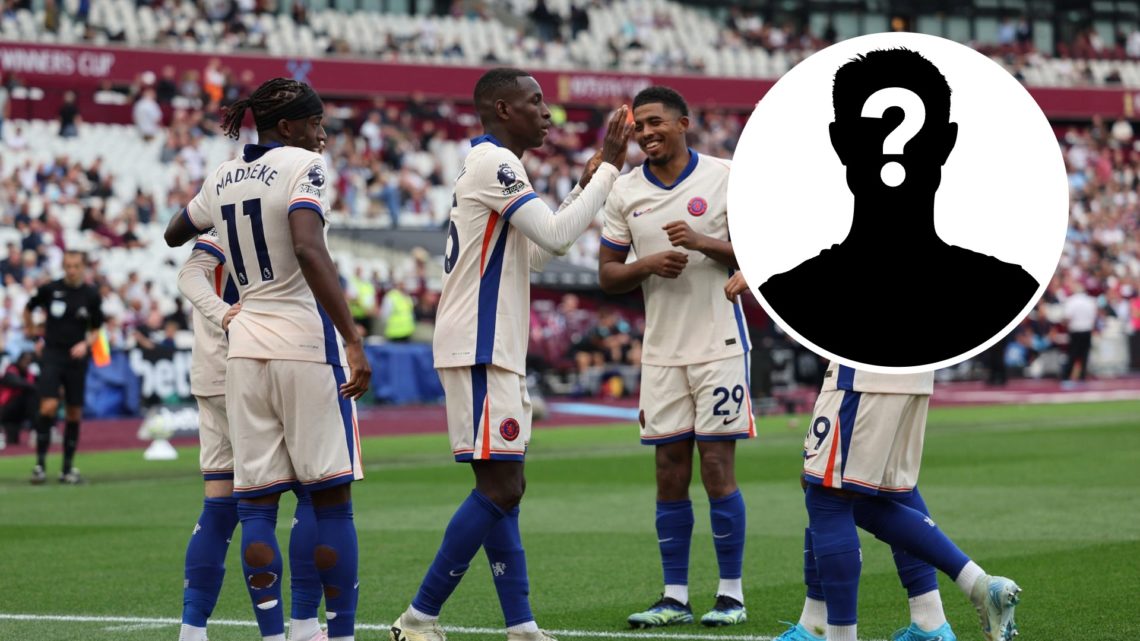 Chelsea players celebrate after scoring, inset mystery player