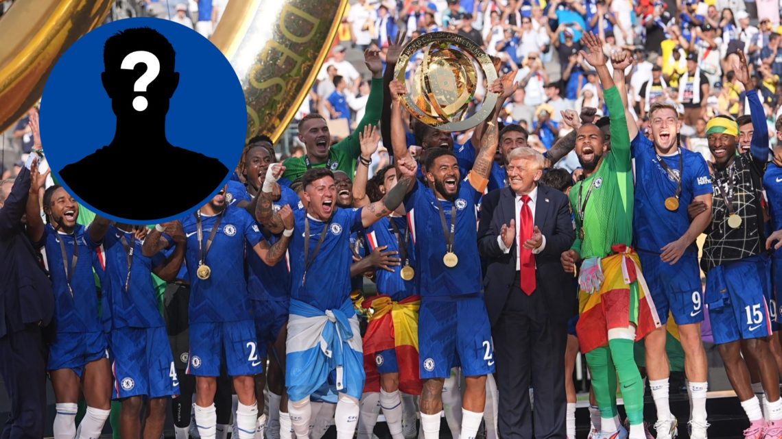 Chelsea players lift trophy after beating PSG to win FIFA Club World Cup final, inset mystery figure