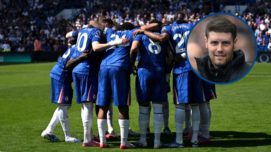 Chelsea's players in a huddle before match against Crystal Palace, inset Brighton manager Fabian Hurzeler in match against Manchester United