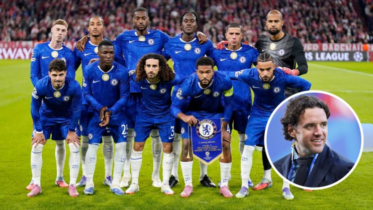 Chelsea's team to face Bayern Munich in the Champions League. Inset, Owen Hargreaves working as a pundit at Euro 2024.
