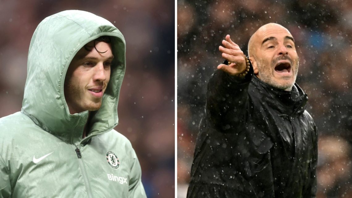 Picture one Chelsea's Cole Palmer after being substituted against Manchester United in the Premier League. Picture two Enzo Maresca issues instruct...