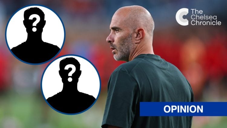 Enzo Maresca looks on during Esperance de Tunis v Chelsea , inset mystery player x2