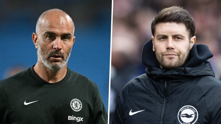 Picture one Enzo Maresca looks on following the Club World Cup match between Chelsea and Benfica. Picture two Brighton manager Fabian Hurzeler duri...