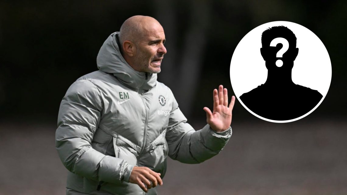 Chelsea manager Enzo Maresca during a training session. Inset, mystery football player