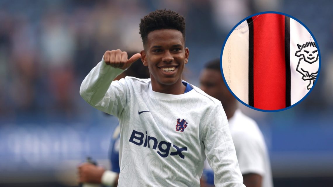 Estevao Willian acknowledges the fans after Chelsea v Fulham, inset Lincoln City badge