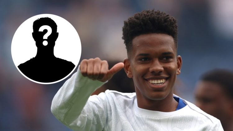 Estevao Willian acknowledges the fans after Chelsea v Fulham in the Premier League. Inset, mystery football player.