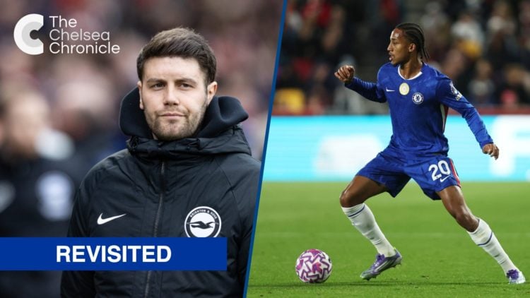 Split image - Brighton manager Fabian Hurzeler watching match and Joao Pedro playing for Chelsea against Brentford in the Premier League
