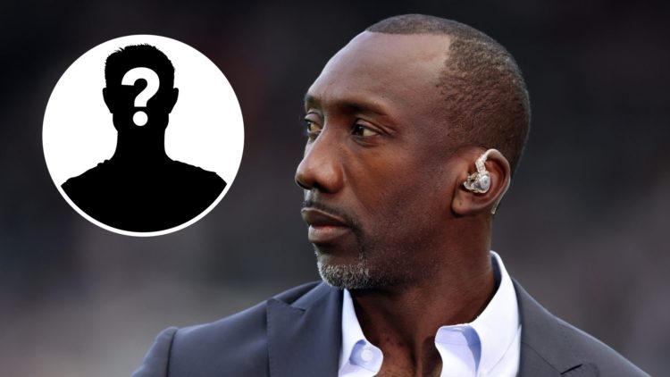 Pundit Jimmy Floyd Hasselbaink at a Premier League match. Inset, mystery football player.