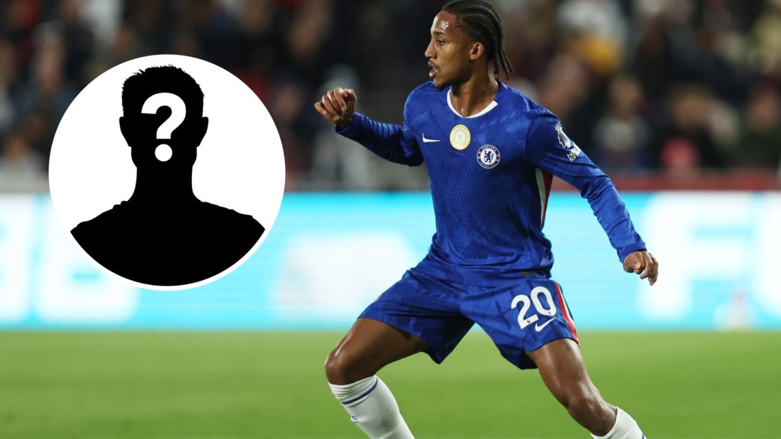 Joao Pedro playing for Chelsea against Brentford in the Premier League. Inset, mystery football player