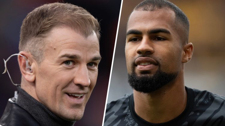 Joe Hart working as a pundit (left) and Robert Sanchez in goal for Chelsea (right).