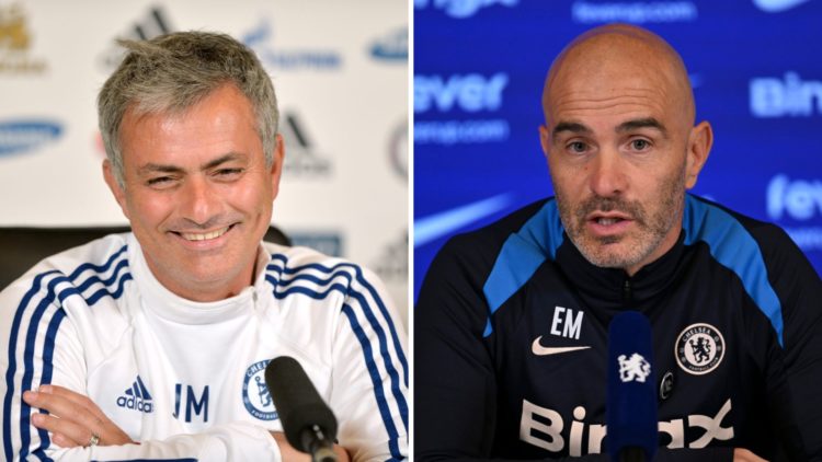 Joes Mourinho (left) and Enzo Maresca (right) speaking at a Chelsea press conference during their respective times as manager.