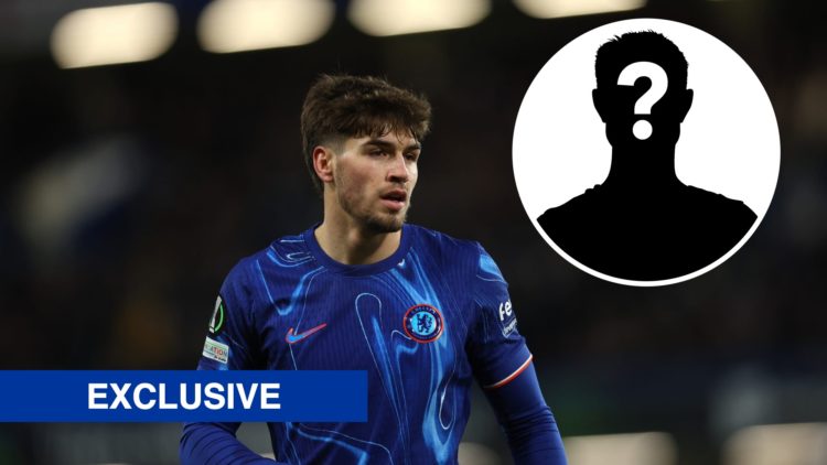 Marc Guiu of Chelsea during UEFA Conference League game, inset mystery player